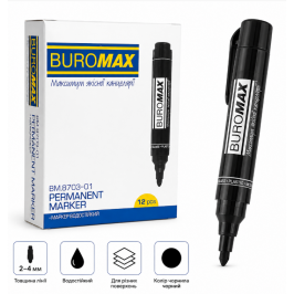 Маркер Buromax 2-4мм водостойкий черный BM.8703-01